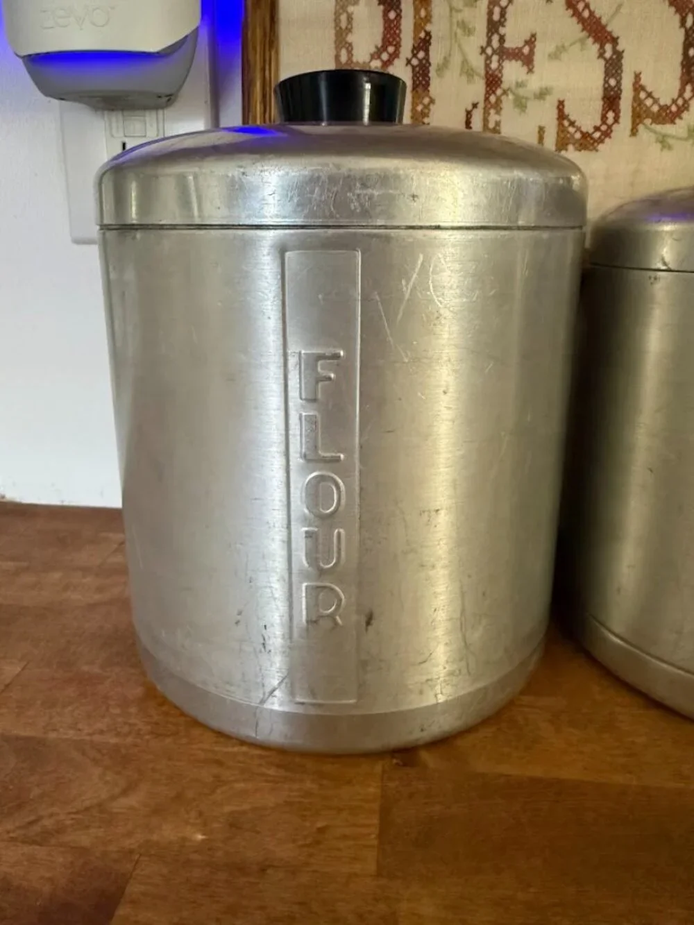 Vintage MCM 70s Aluminum Kitchen Canisters Flour Sugar Coffee Tea Cottage Grandm